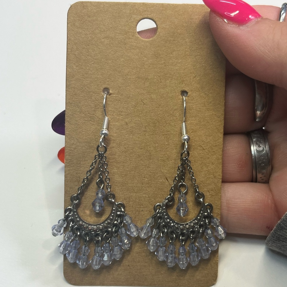 periwinkle chained beaded fishhook earrings!
